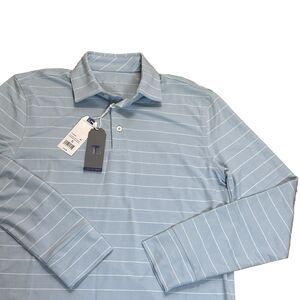 Southern Tide Polo Mens Sz S Long Sleeve Aquamarine Bartlett Stripe Per NWT $110